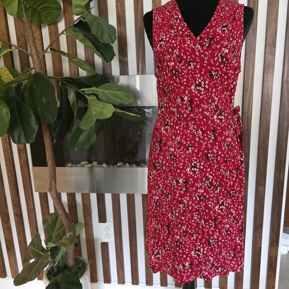 Universal Thread Wrap Dress Womens Large Red Floral Tie Waist Sleeveless V Neck - Picture 2 of 16